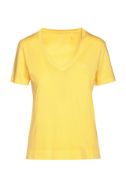 T-shirt Gant da donna con scollo a V e maniche corte. Taglio morbido, effetto colore appassito, logo tono su tono sul petto, spacchi laterali.