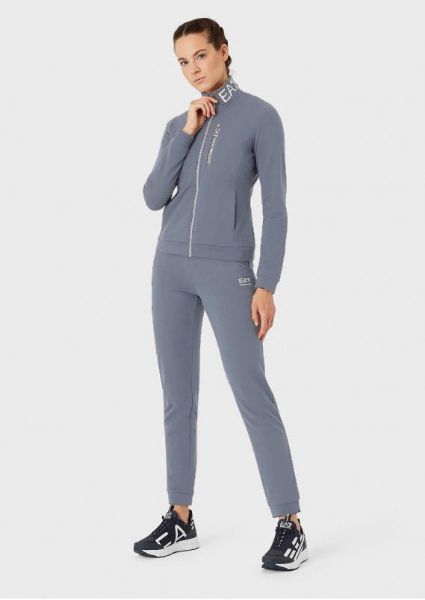 EA7 Tuta Gym donna, felpa con zip e pantaloni con tasche, in cotone stretch.