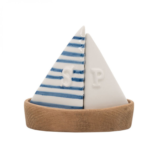 Saliera e pepiera in ceramica che imitano la forma delle vele di una barca a vela. Art. D2128