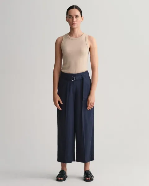 Immagine di Pantaloni Con Cintura a Gamba Larga Corti alla Caviglia Donna