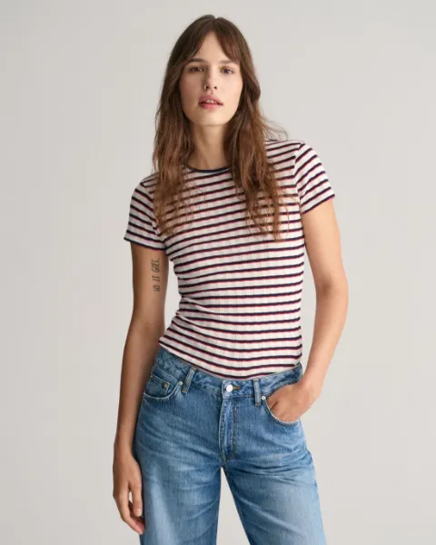 Gant T-shirt M/C a coste a righe Donna