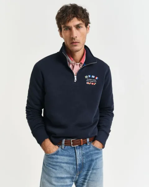 Gant Felpa Graphic con zip corta Uomo