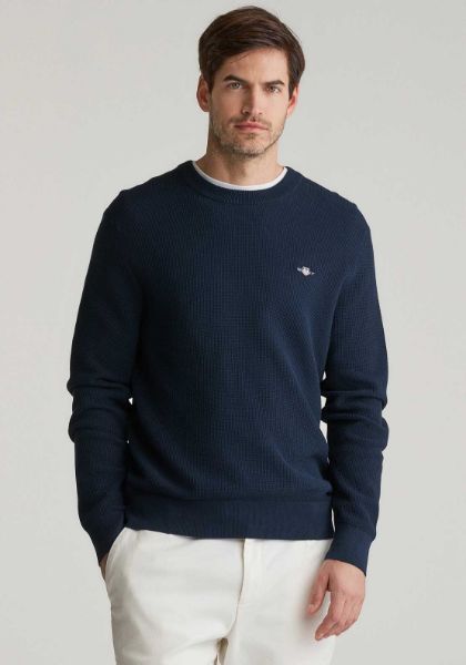 Gant Felpa in cotone micro texture e scollo a C Uomo