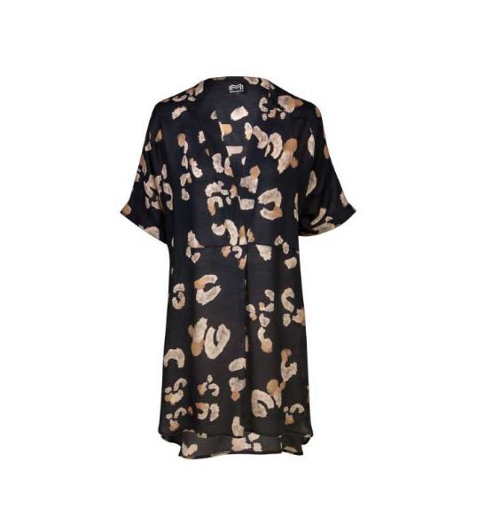 Tunic Maryan Abstraction: Abito da spiaggia realizzato in morbida e leggera viscosa nera, liscia al tatto stampata con motivo astratto color minerale.